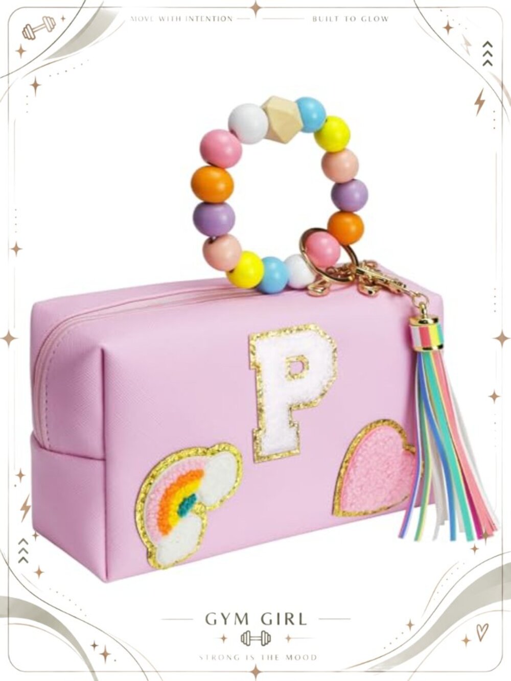 Personalized Initial Makeup Bag Waterproof PU Leather Preppy Pouch